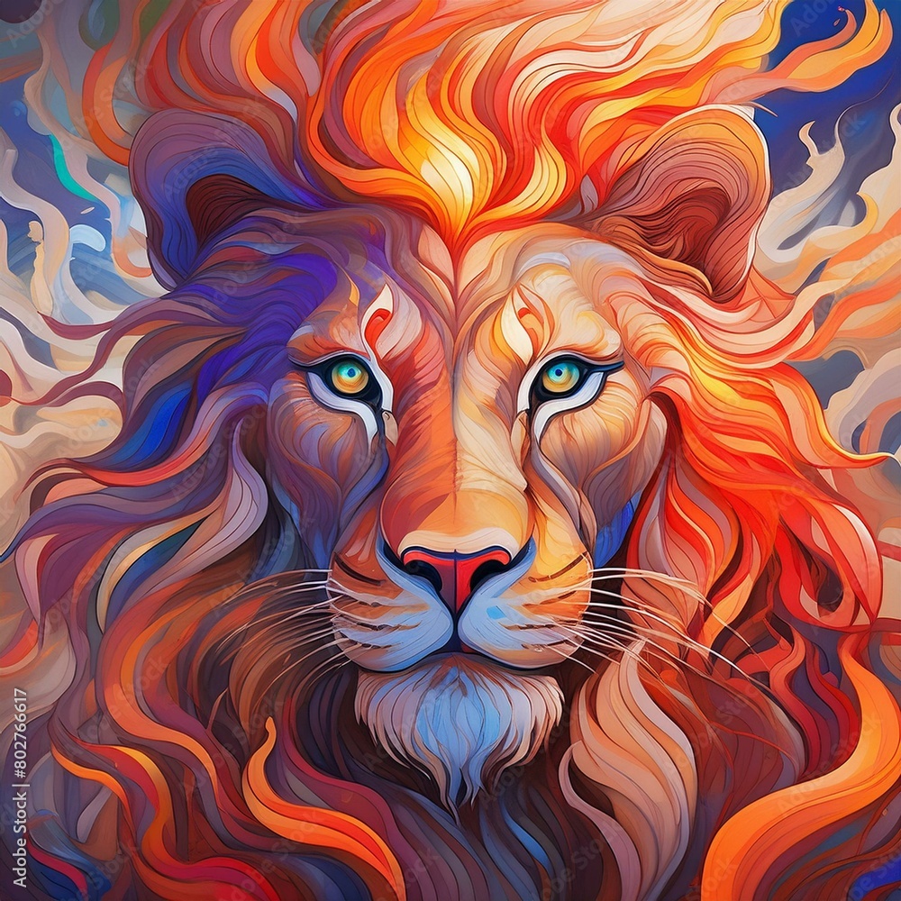 a lion with fur that looks like flames