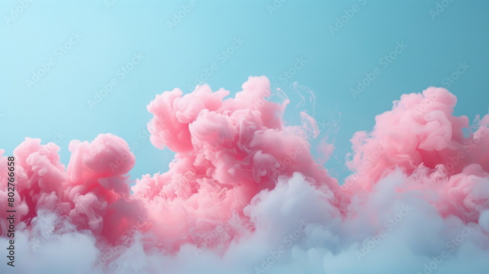 A captivating image of pink smoke puffs set against a vibrant blue background, creating a dreamy and enchanting visual effect.