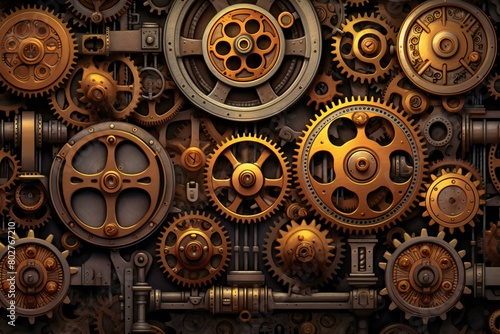 Steampunk background with cogwheels and gears, rendering