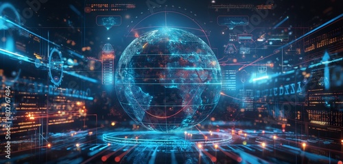 A holographic globe surrounded by layers of digital shields, each layer repelling a different form of cyber threat, illustrating global cyber security efforts. 32k, full ultra hd, high resolution