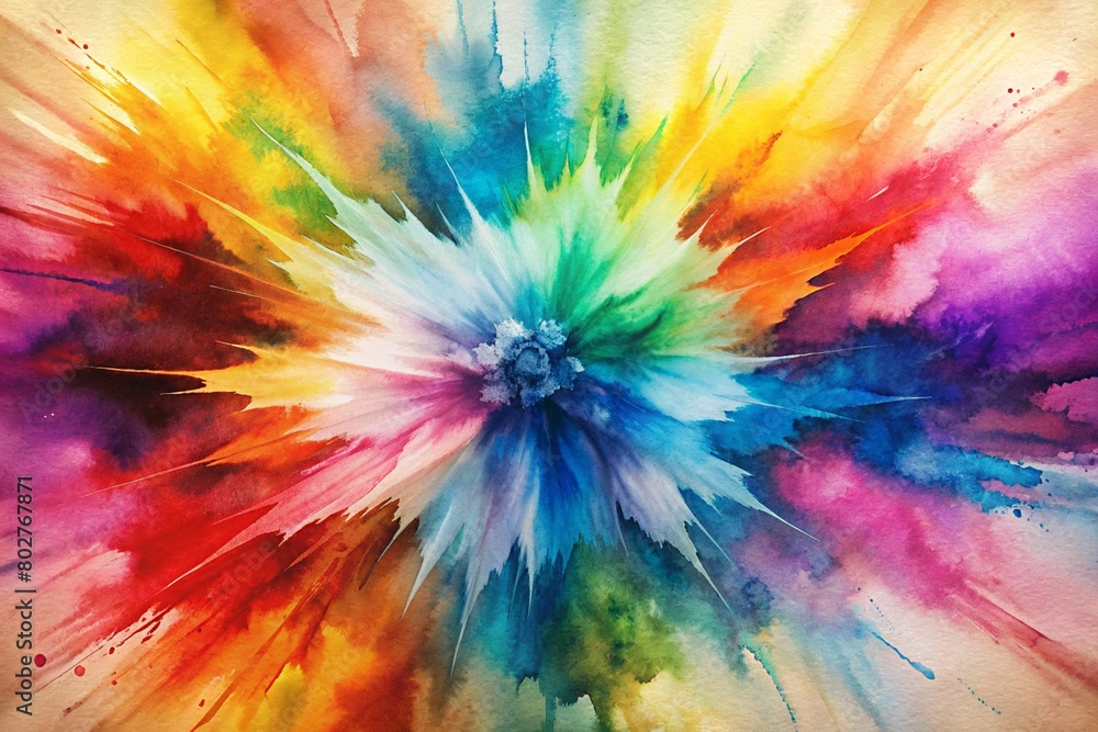 Colorful Burst: Vibrant splashes of various colors radiating outwards from a central point, creating a dynamic and energetic background.
