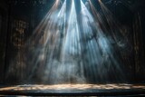 Stage lighting effect in the dark, close-up of smoke and rays