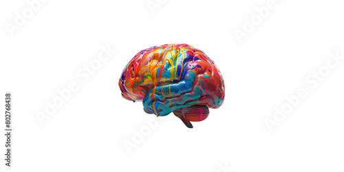 A colorful brain with paint splashes, white background