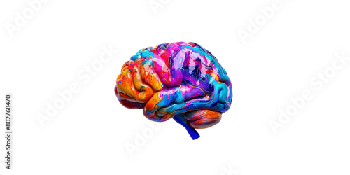 A colorful brain with paint splashes, white background