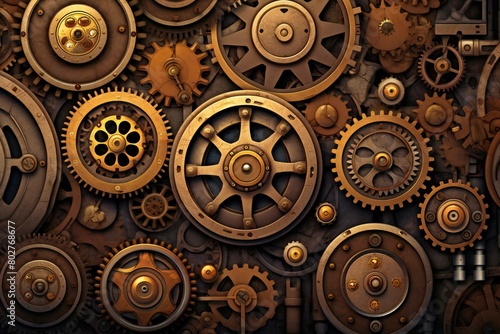 Steampunk background with mechanical gears and cogwheels, rendering
