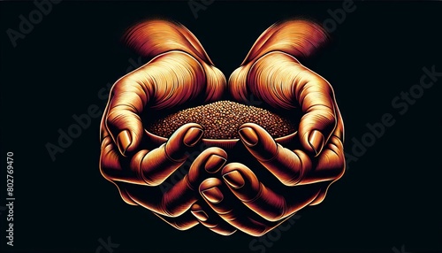A detailed digital illustration of hands forming a bowl shape as if holding something precious or delicate. photo