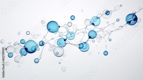 Water droplets molecule and inorganic chemistry for science concept isolated on white background.