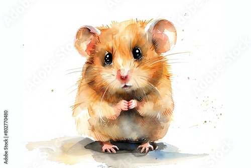 Hamster isolated on white background, Hand drawn watercolor illustration