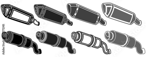 set metallic exhaust pipe icon. Motorcycle Muffler design vector illustration