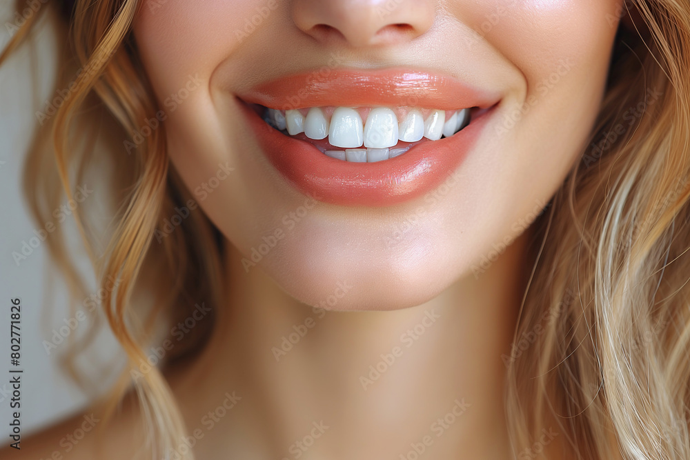 female mouth with healthy white smile with whitening teeth closeup female mouth with healthy white smile with whitening teeth closeup