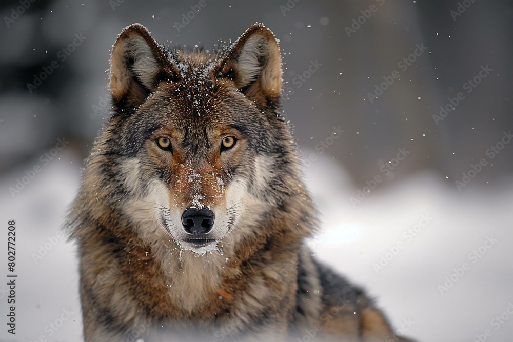 Gray wolf (Canis lupus) in winter forest