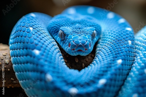 Close-up of the head of a blue pit viper snake photo