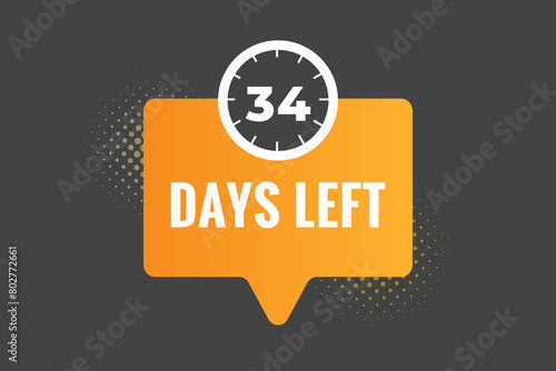 34 days to go countdown template. 34 day Countdown left days banner design. 34 Days left countdown timer 