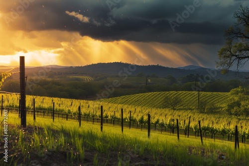 summer gentle sunset  view of the vineyard