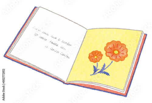 花の絵のページを開いた、かわいい絵本
