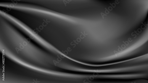 Abstract background black drapery fabric 3D silk with folds.Horizontal banner with copy space.Vector stock illustration.