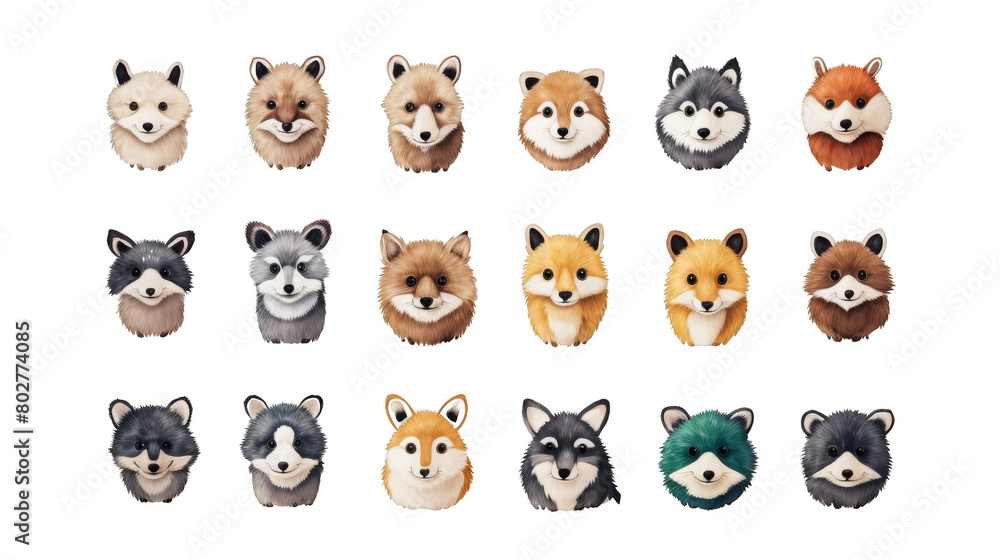 A collection of cute and colorful cartoon dog icons. The dogs are of various breeds. A collection of cute and colorful cartoon dog icons. The dogs are of various breeds.