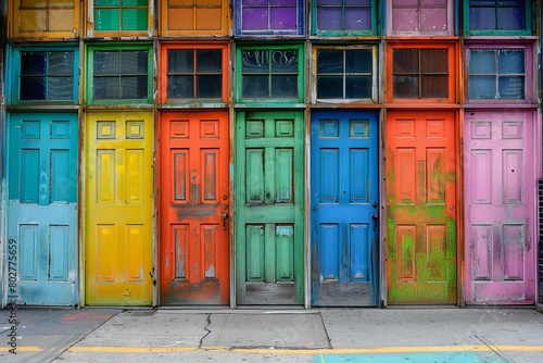 Colorful wooden doors in the street of New Orleans, Louisiana