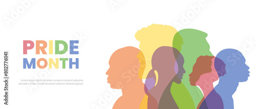 Pride Month banner.Silhouettes of people standing side by side together.Vector illustration.