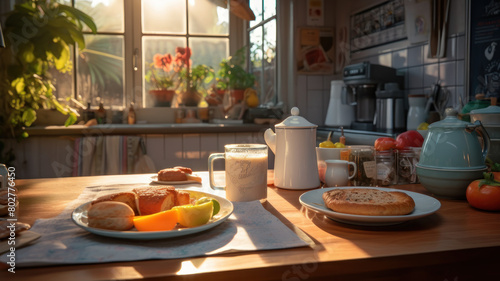 breakfast in morning on kitchen room