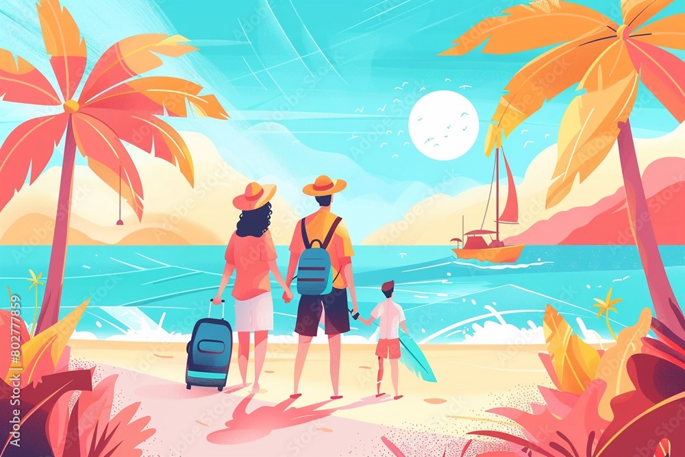 Vector Illustration of Travel on summer holidays vacation.