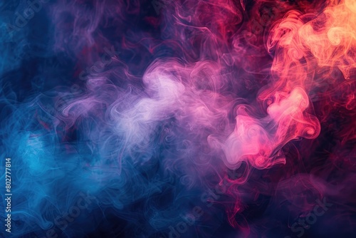 Dramatic smoke and fog in contrasting vivid red  blue  and purple colors. Vivid and intense abstract background or wallpaper.