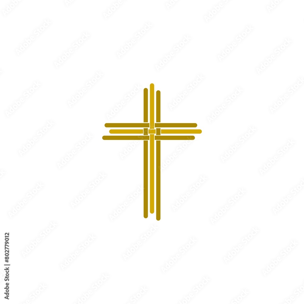 Gold holy cross icon isolated on white background