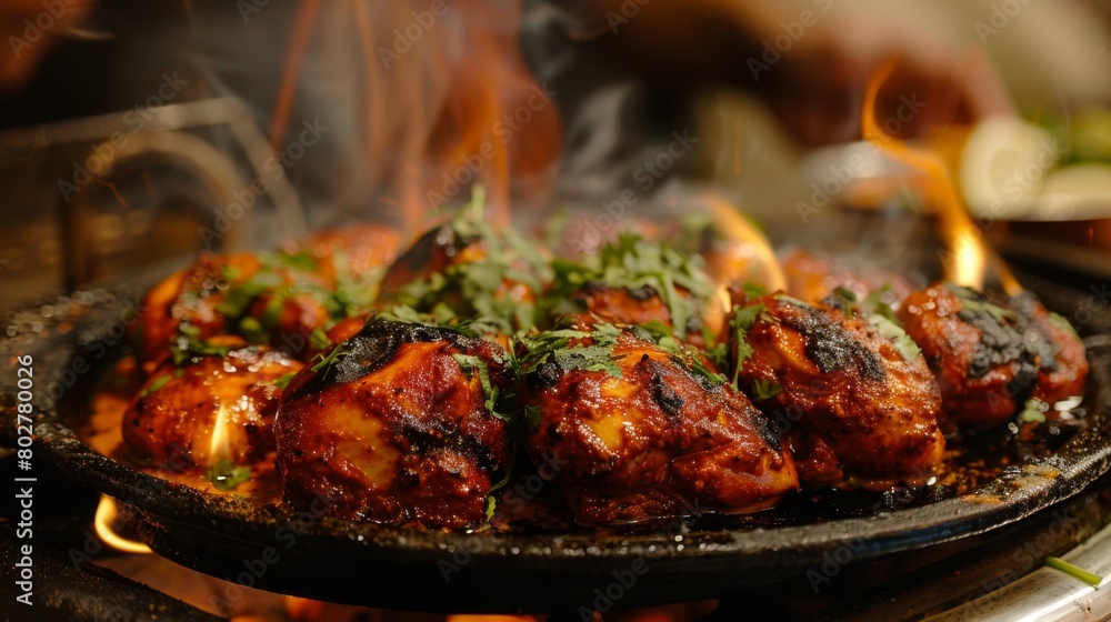 A sizzling platter of tandoori chicken fresh from the oven, the aroma wafting through the air and igniting appetites.