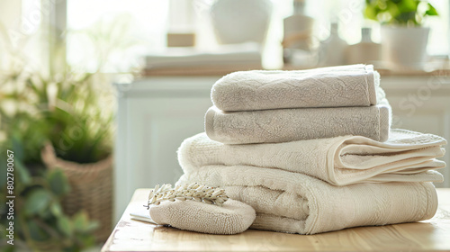 Stack of clean towels on table