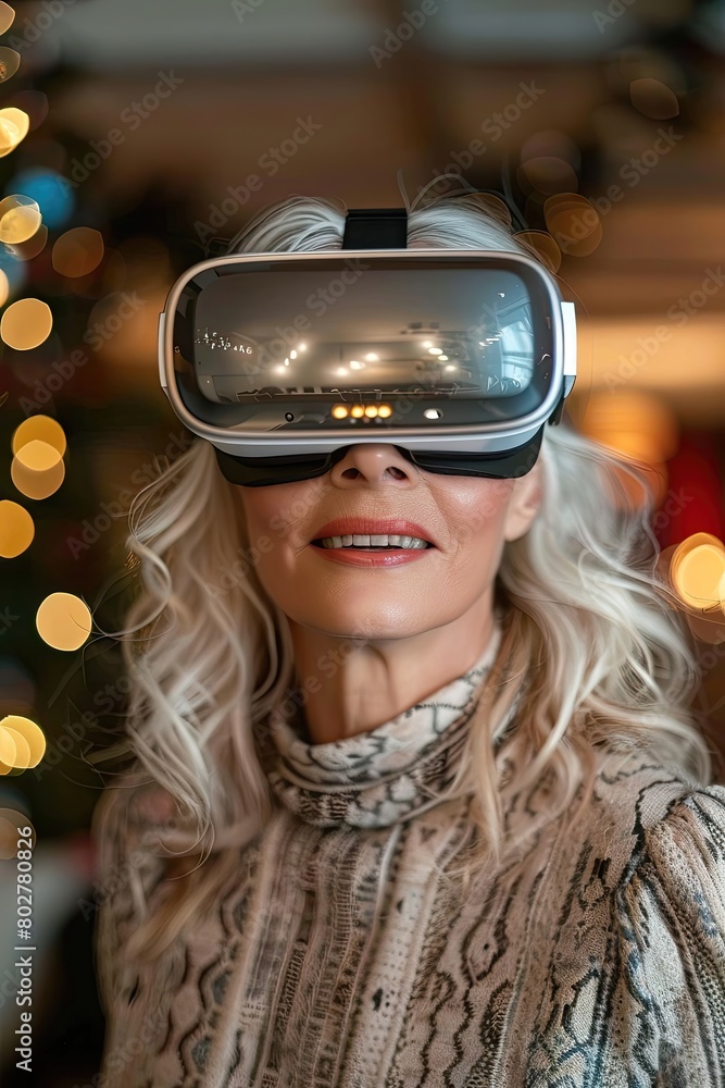 A woman wearing a VR headset is smiling A woman wearing a VR headset is smiling