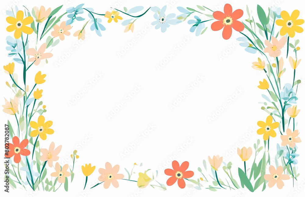 Hand draw beautiful spring with white background, Soft color frame, empty space for text design.