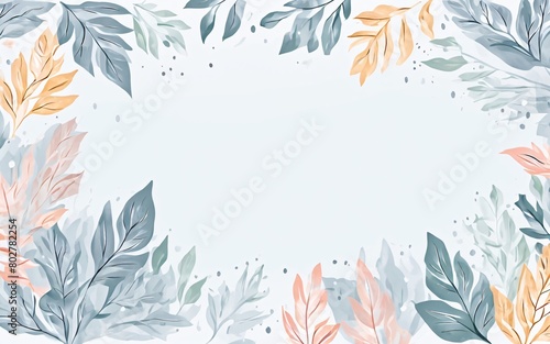 Hand drawn abstract winter leaves pastel color with copy space.