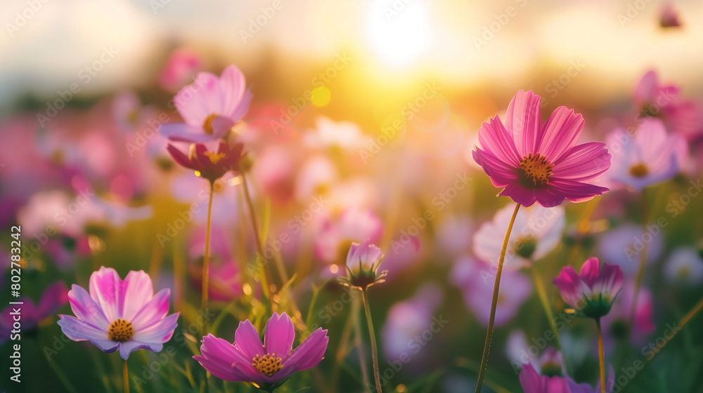 Cosmos Flower Field, Beautiful outdoor flower field.