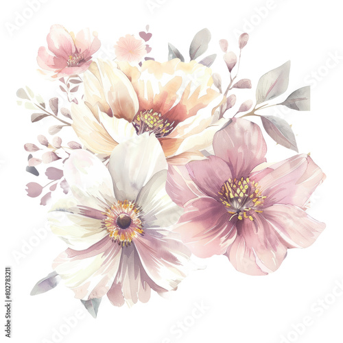 Watercolor Floral Bouquet Set Against a Transparent Background