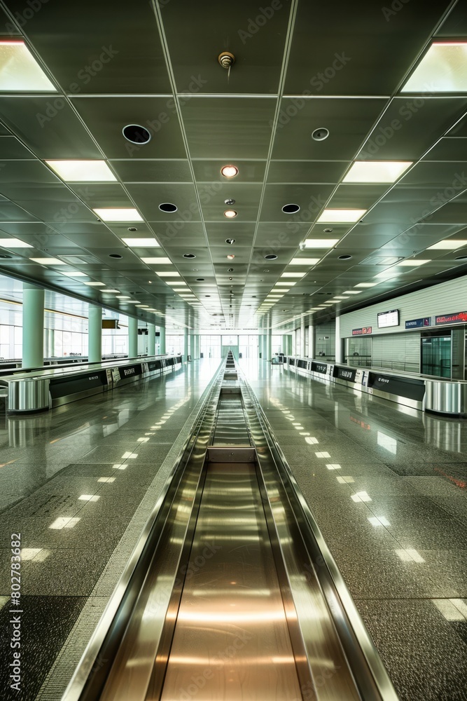 Venture into the quiet solitude of an empty airport customs area, where baggage carousels stand still and passport control booths sit empty , Generative AI Venture into the quiet solitude of an empty airport customs area, where baggage carousels stand still and passport control booths sit empty , Generative AI