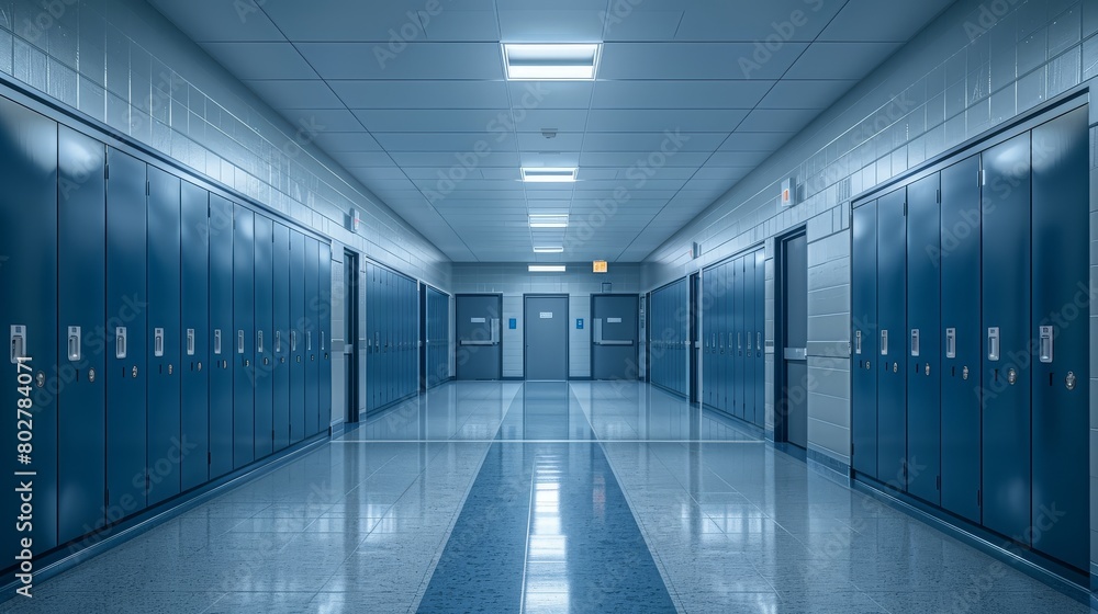 Long corridor inside the building tiled floor green and white Long corridor inside the building tiled floor green and white
