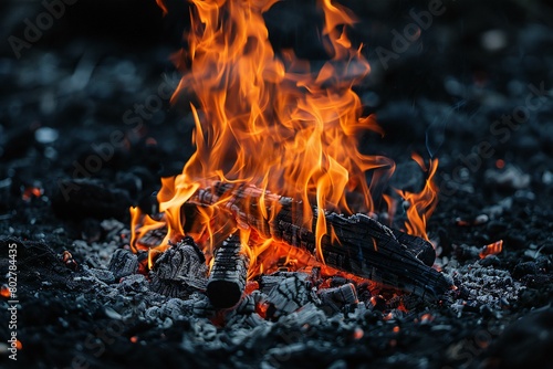 Burning coals in the fire close-up, Abstract background