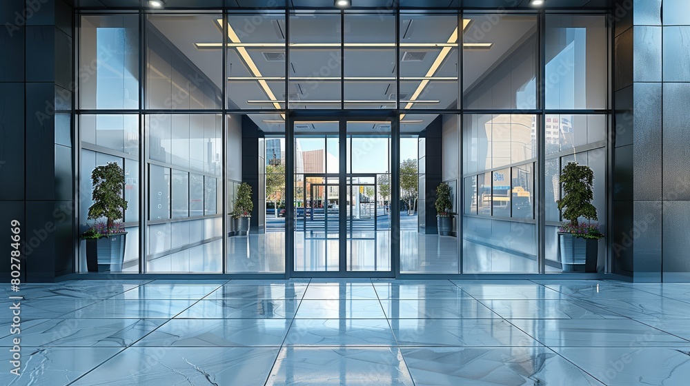 Storefront windows in modern building. Generative AI. Storefront windows in modern building. Generative AI.