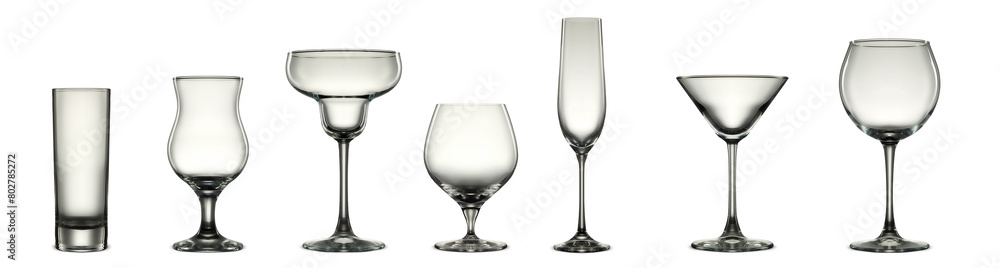 Silhouette of clear various glasses isolated on white background Silhouette of clear various glasses isolated on white background