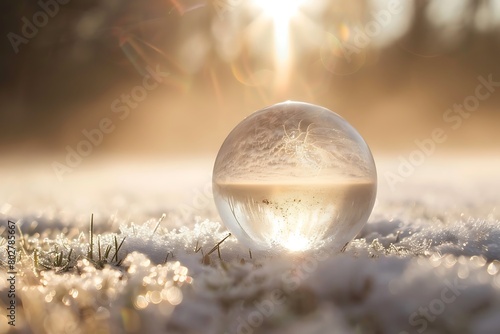 A frosted glass orb surrounded by a halo of morning mist.
