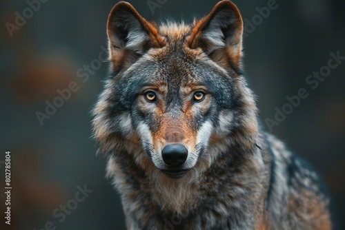Portrait of a wolf in the forest   Close-up