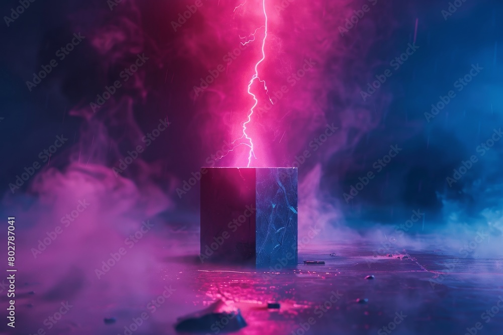A red lightning bolt is hovering over a stone block