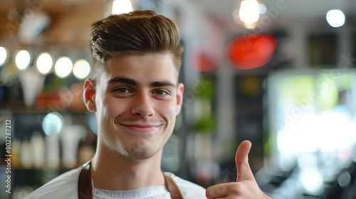 Wallpaper Mural The young man giving a thumbs-up sign of approval as the haircut nears completion.  Torontodigital.ca