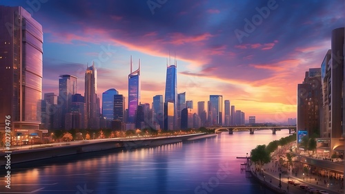 Wallpaper Mural city skyline at sunset: Twilight Metropolis Urban Splendor at Sunset Torontodigital.ca