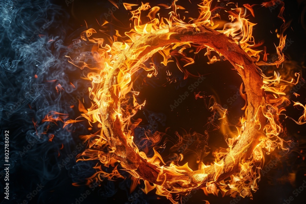 A circle of fire is burning on a colorful background A circle of fire is burning on a colorful background