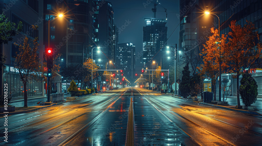 Obraz premium Street without people at night. Generative AI.