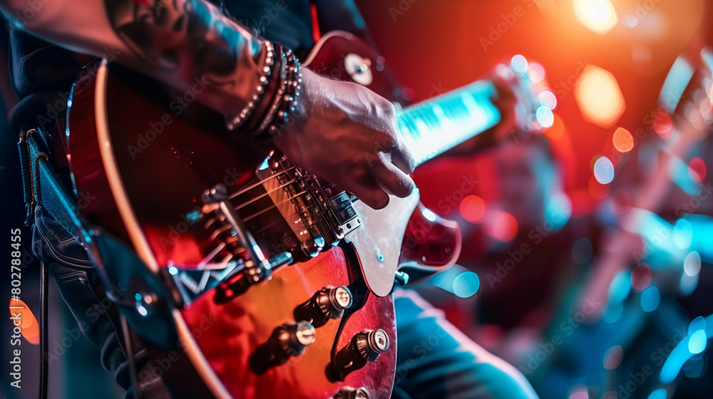 Obraz premium guitarist on stage and man sing a song with great art