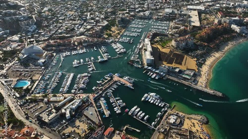 Aerial view overlooking the marina of Cabo San Lucas, sunny day in Mexico photo