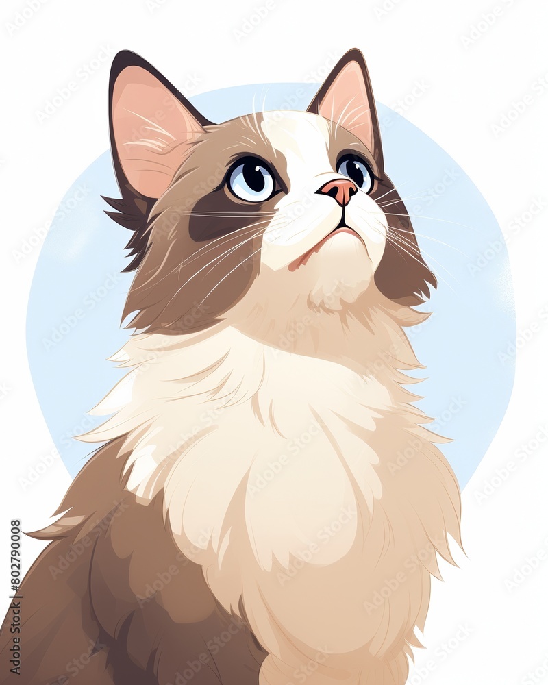 A cute cartoon cat with big eyes and a fluffy mane looking up at something. A cute cartoon cat with big eyes and a fluffy mane looking up at something.