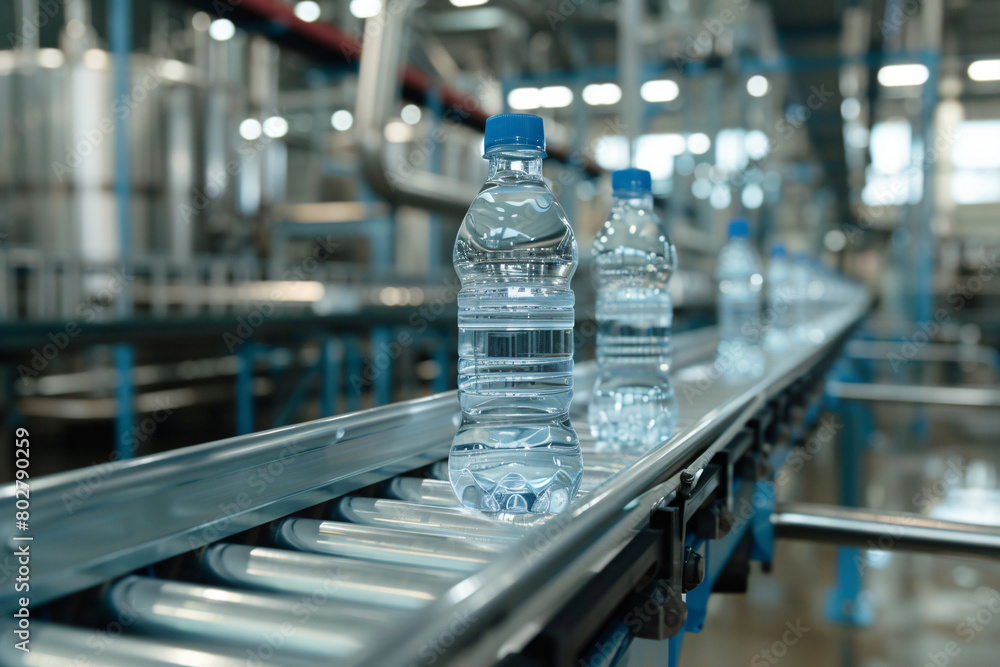 Conveyor belt with bottles of water on the line Conveyor belt with bottles of water on the line